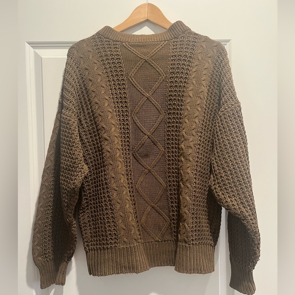 Pure stuff Men's Brown Cable Knit Sweater